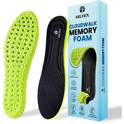 Afbeelding van Silvex® Cloudwalk Memoryfoam Inlegzolen Hielspoor zooltjes Dempende Orthopedisch Medische Voor Hielspoor, Fasciitis Plantaris &amp; Platvoeten Man Vrouw Ontworpen door Podotherapeuten Lange Dagen Maat 43 44