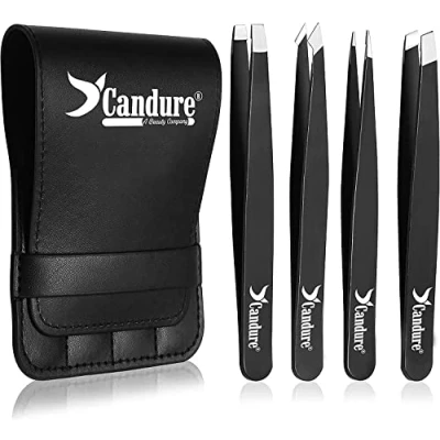 Afbeelding van Candure Pincet voor Wenkbrauwen Set van Professioneel Pincetten , Ingegroeide Haarverwijdering Gereedschap Vrouwen en Mannen Geschikt Verwijderen Mee eters, Wimpers 3,8 Inch, Zwart