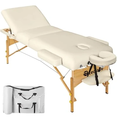Afbeelding van tectake® Massagetafel 3 zones matras 7,5 cm incl. draagtas portable/draagbaar beige behandeltafel behandelbank opbergtas opvouwbaar