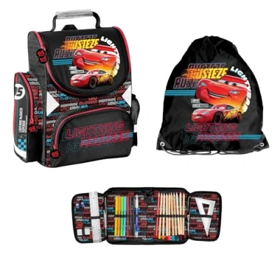 Afbeelding van Paso 3 delige schoolset: schooltas + gymtas gevuld etui Cars Rust EZE, zwart, 3, Modern Fun, zwart., Fun