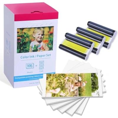 Afbeelding van Vervangende Canon KP 108IN inkt en papier Set 3115B001 (AA) voor Selphy CP1300 CP1200 CP1000 CP780 CP790 CP810 CP910 Serie fotoprinters, 108 vellen (4 x 6 inch ansichtkaartformaat)/3 Cartridges