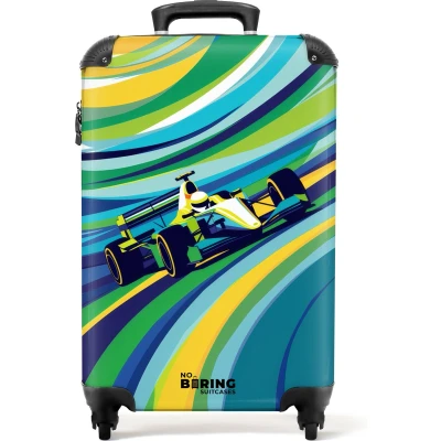 Afbeelding van NoBoringSuitcases.com® Handbagage koffer lichtgewicht Reiskoffer trolley Formule 1 auto op gestreepte achtergrond Rolkoffer met wieltjes Past binnen 55x40x20 en 55x35x25