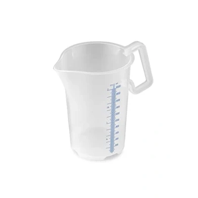 Afbeelding van Thermohauser 8300040087 maatbeker met gesloten handvat 2000 ml PP kunststof blauwe schaal in liters en milliliters.