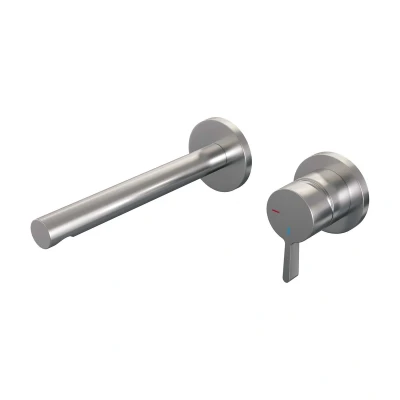 Afbeelding van Brauer Brushed Edition Wastafelmengkraan inbouw rechte uitloop links hendel middel dik model E 1 PVD geborsteld RVS
