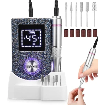 Afbeelding van Elektrische nagelvijl, 45.000 tpm gelnagelvijl, met lcd display, instelbare draairichting, F/R, voor acrylnagels, zwart