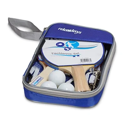Afbeelding van Relaxdays tafeltennis set 2 sterren batjes 3 ballen tafeltennisnet blauw