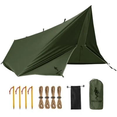 Afbeelding van FREE SOLDIER &amp; ADIKING Tentzeil, waterdicht, 3 x 3,2 m, ultralicht, uv bescherming, voor kamperen, wandelen, outdoor activiteiten, bruin, zilveren coating