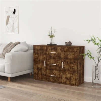Afbeelding van Dressoir 91x29,5x65 cm bewerkt hout gerookt eikenkleurig