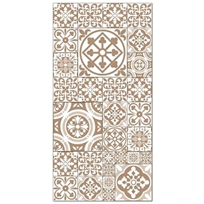 Afbeelding van Panorama Vloerkleed van vinyl, cementtegels, Talavera bruin, 60 x 110 cm Keukentapijt pvc, linoleum, antislip, wasbaar, vuurvast, tapijt voor keuken, kantoor, woonkamer, vloerbescherming