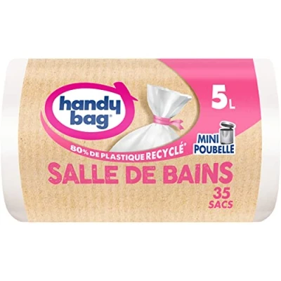 Image de Handy Bag sacs poubelle salle de bains à lien 5L x 35 Spécial mini poubelles Étanchéité maximale Fond anti fuite 100% plastique recyclé