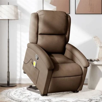 Image de vidaXL Fauteuil de massage inclinable Marron Tissu3204180