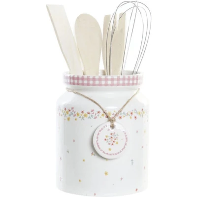 Afbeelding van Set Keukengerei DKD Home Decor Blommor 12 x 22 cm Dolomite Hout MDF (5 Stuks)