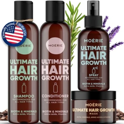 Afbeelding van Moerie Mineral Shampoo and Conditioner Plus Hair Mask Spray Mega Pack De ultieme haarverzorgingsset voor langer, dikker, voller haar veganistische haarproducten parabenen en siliconen