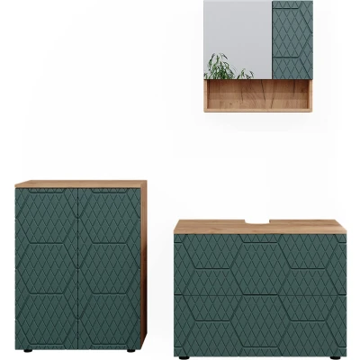 Afbeelding van Vicco Badkamermeubel set Irma, Groen/Krachtige eik goud, 3 delen, met onderkast 80 cm