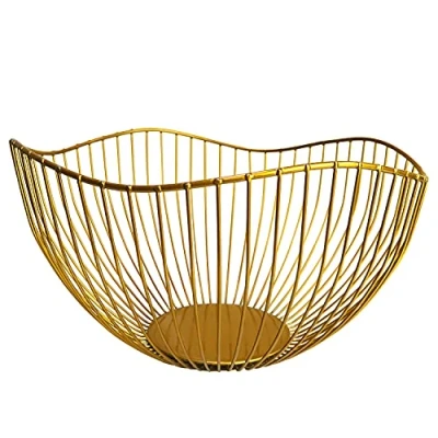 Afbeelding van Fruitschaal Goud Fruitkommen 25x14cm Gold Metalen Fruitmand Grote voor Aanrecht Fruitrekken