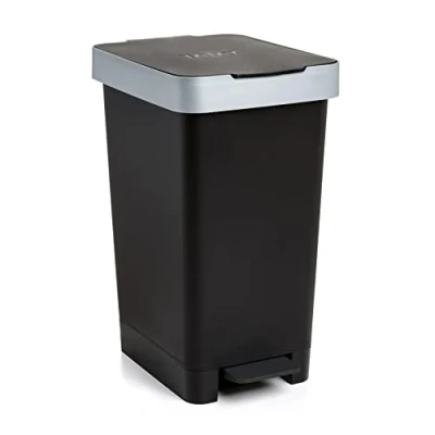 Afbeelding van TATAY Smart Keukenafvalemmer, inhoud 25 l, intrekbaar pedaal, polypropyleen, BPA vrij, vuilniszak 30 l. Zwart. Afmetingen 26 x 36 47 cm