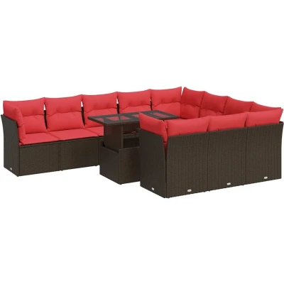 Afbeelding van vidaXL 11 delige Loungeset met kussens poly rattan acacia bruin
