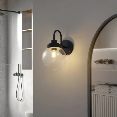 Afbeelding van Lucande wandlamp Badolo, zwart, glas, 25 cm hoog, IP44