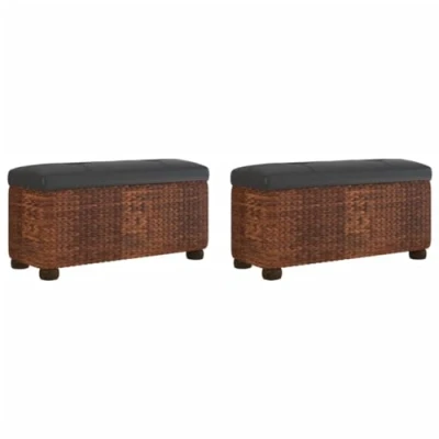 Image de vidaXL Bancs de rangement lot 2 et coussin marron 69 cm quenouille351813