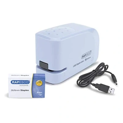 Afbeelding van Rapesco 1452 626EL Automatische nietmachine met USB/accu 1000 nietjes 26/6 mm, capaciteit van 15 vellen, pastelblauw