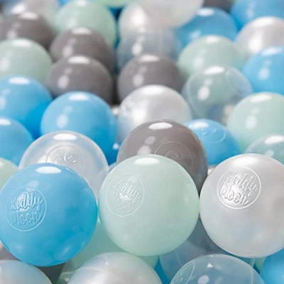 Afbeelding van KiddyMoon 200 ∅ 6cm kinderballen voor ballenbad speelballen baby plastic ballen made in eu, parel/grijs/transparant/baby blauw/mint