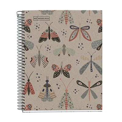 Afbeelding van Miquelrius Notitieboek A5, horizontaal gelinieerd, 7 mm, gerecycled papier, 80 g/m², vellen, effen, notitieboek, spiraalbinding, gelinieerd Eco vlinders