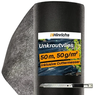 Afbeelding van Hinrichs Mulchdoeken 50m Anti onkruidzeil Geotextiel tegen afstoting 50g/m² Mulchzeil Waterdoorlatende onkruidfolie canvas tuin