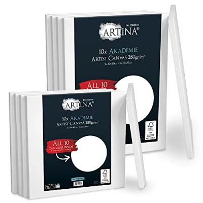 Afbeelding van Artina Akademie schildersdoeken set van 10 canvas verschillende maten 30 x 40 cm (5) en 20 FSC® hout 100% katoen spieraam in academie kwaliteit 280 g/m² om te beschilderen