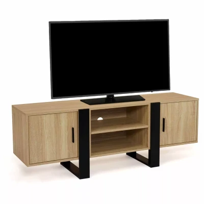 Afbeelding van Meuble TV PHOENIX 2 portes bois et noir 140 cm