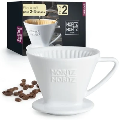 Afbeelding van Moritz &amp; Permanent koffiefilter van porselein, maat 2, herbruikbaar, compatibel met Melitta filterzakken 1 x koffiefilteropzetstuk voor 2 3 kopjes