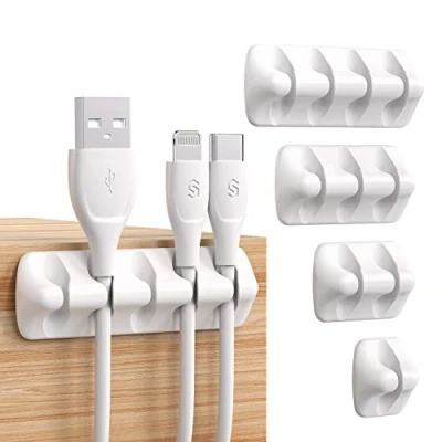 Afbeelding van Syncwire Kabelclips, bureau organizer, 5 stuks, kabelopslag, siliconen, vaste kabel, kabelbinder, opbergkabel, bureaukabel voor oplaadkabel/muis/hoofdtelefoon/telefoon, wit