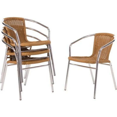 Afbeelding van Bolero aluminium en polyrotan stoel naturel (4 stuks)