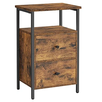 Afbeelding van VASAGLE Nachtkastje, bedkastje, kastje naast de bank, met 2 laden, voor slaapkamer, woonkamer, industriële stijl, bruin/zwart LET521B01