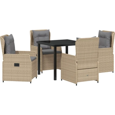 Afbeelding van vidaXL 5 delige Tuin Eetset Beige Poly Rieten