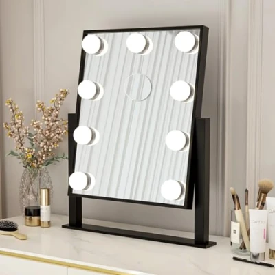 Afbeelding van Bayt Hollywood Spiegel met Verlichting Make up Dimbaar 10x Vergroting 36 x 30 cm Zwart