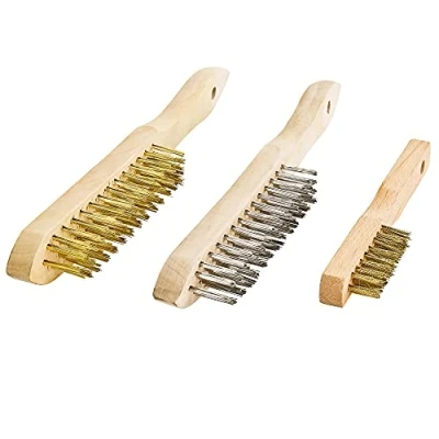 Afbeelding van S&amp;R Handdraadborstelset, 3 delig, draadborstels met houten handvat, 1 x roestvrij stalen borstel 290 mm, 2 messing borstels mm/180 voor metaal, hout, grill, industriële borstel, metaalborstel, handdraadborstelset