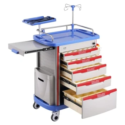 Image de VEVOR Chariot de Laboratoire Médical 5 Niveaux Tiroirs 2 Poubelles