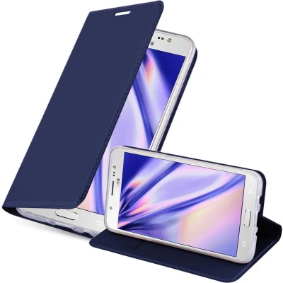Afbeelding van Cadorabo Hoesje geschikt voor Samsung Galaxy J5 2016 in CLASSY DONKER BLAUW Beschermhoes met magnetische sluiting, standfunctie en kaartvakje Book Case Cover Etui
