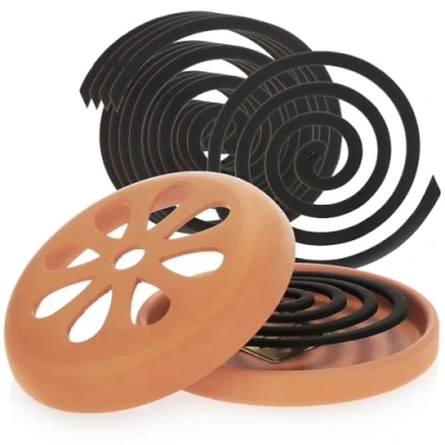 Afbeelding van COM FOUR® 6 x muggenspiraal met 1 terracotta container muggenwerende bovenkant citroengeur en wierookspiraalhouder van klei ringhouder (1 pot + spiraal)