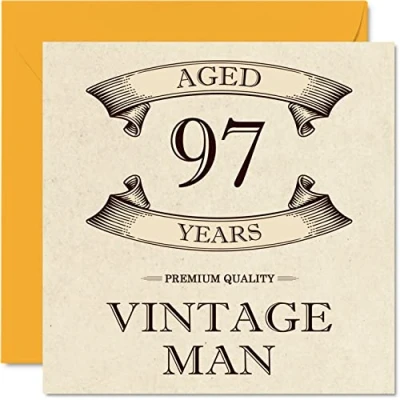 Afbeelding van Vintage verjaardagskaarten voor mannen, 97 jaar, grappige verjaardagskaart opa, vader, echtgenoot, oom, broer, 145 mm x mm, wenskaart 97e verjaardag