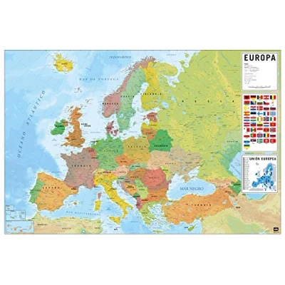 Afbeelding van Poster Physical Political Map of Europe ES 91,5x61cm