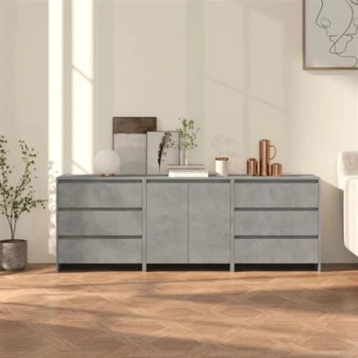 Afbeelding van vidaXL 3 st Dressoirs bewerkt hout betongrijs