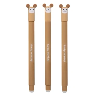 Afbeelding van EBERHARD FABER 599035 Set van 3 uitwisbare aapjes design gelpennen, blauw, 0,7 mm