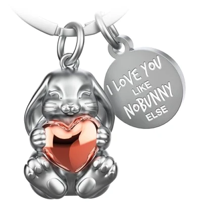 Afbeelding van FABACH Konijn met hart sleutelhanger geluksbrenger cadeau vriendin partner voor koppels verjaardag I love you like nobunny else, Rozengoud., Charmant