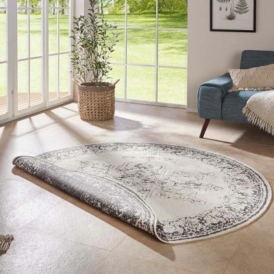 Afbeelding van Rond Binnen &amp; Buiten Tapijt/Vloerkleed Borbon Grijs/crème 140 Cm