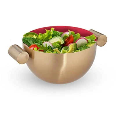 Afbeelding van Relaxdays serveerkom rvs saladeschaal hoog mengkom goud metalen schaal voor keuken S