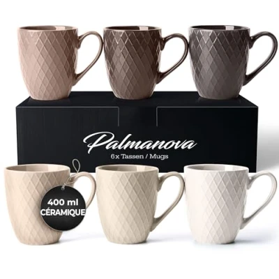 Afbeelding van MIAMIO 6 x 400 ml Koffiekopjesset Moderne koffiemok van mat keramiek Grote Palmanova collectie (beige)