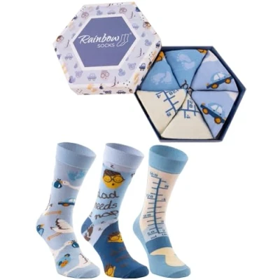 Afbeelding van Rainbow Socks Dames heren sokken babyshower cadeau 3 paar, x Vader Flesjes Cigogne