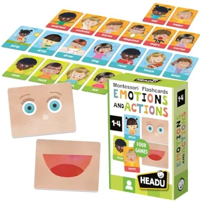 Afbeelding van Headu Montessori Flash kaarten emoties en acties Speel meerdere Educatieve spellen puzzels Leeftijd 1 4 jaar