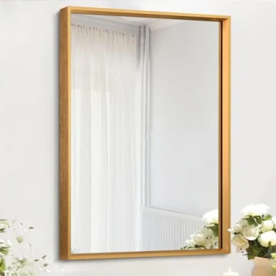 Afbeelding van AAZZKANG Rechthoekige wandspiegel met frame van goudkleurige aluminiumlegering, om op te hangen voor badkamer, slaapkamer, woonkamer, entree, woondecoratie